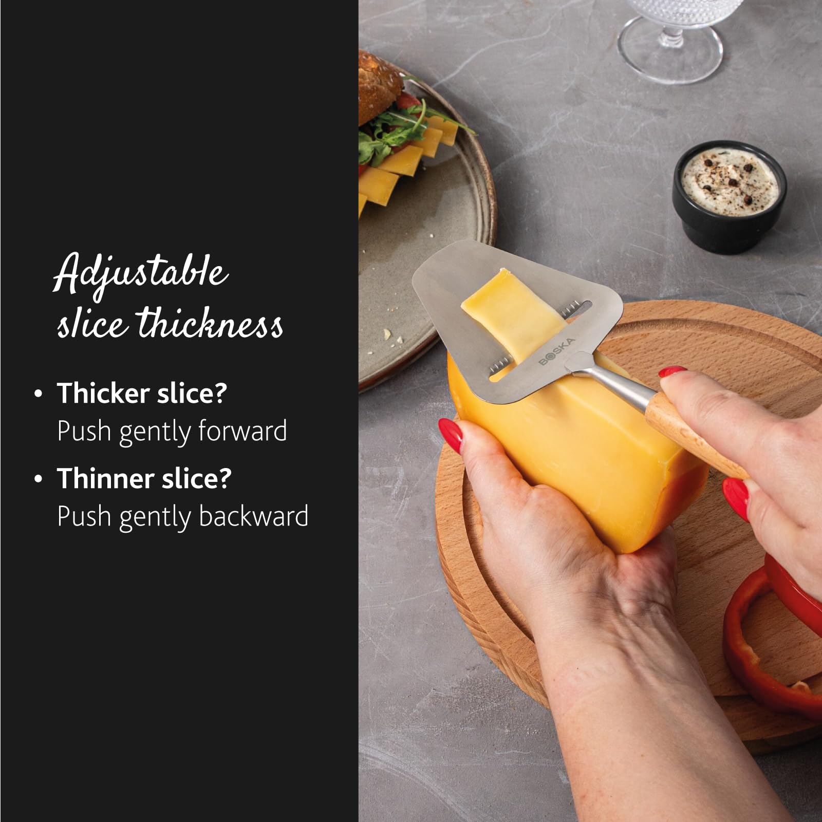 Boska Amigo ideal for mature cheese slicing with consistent results.