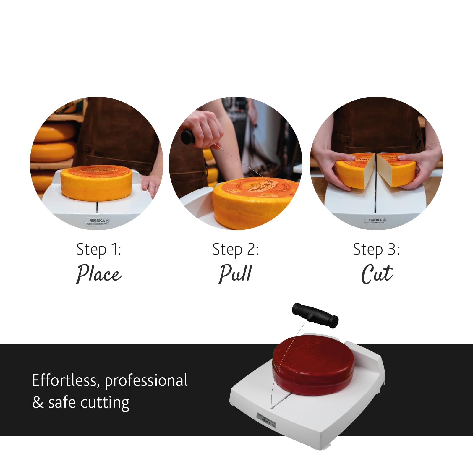 Versatile six-wire set for hard to semi-hard cheese prep with BOSKA