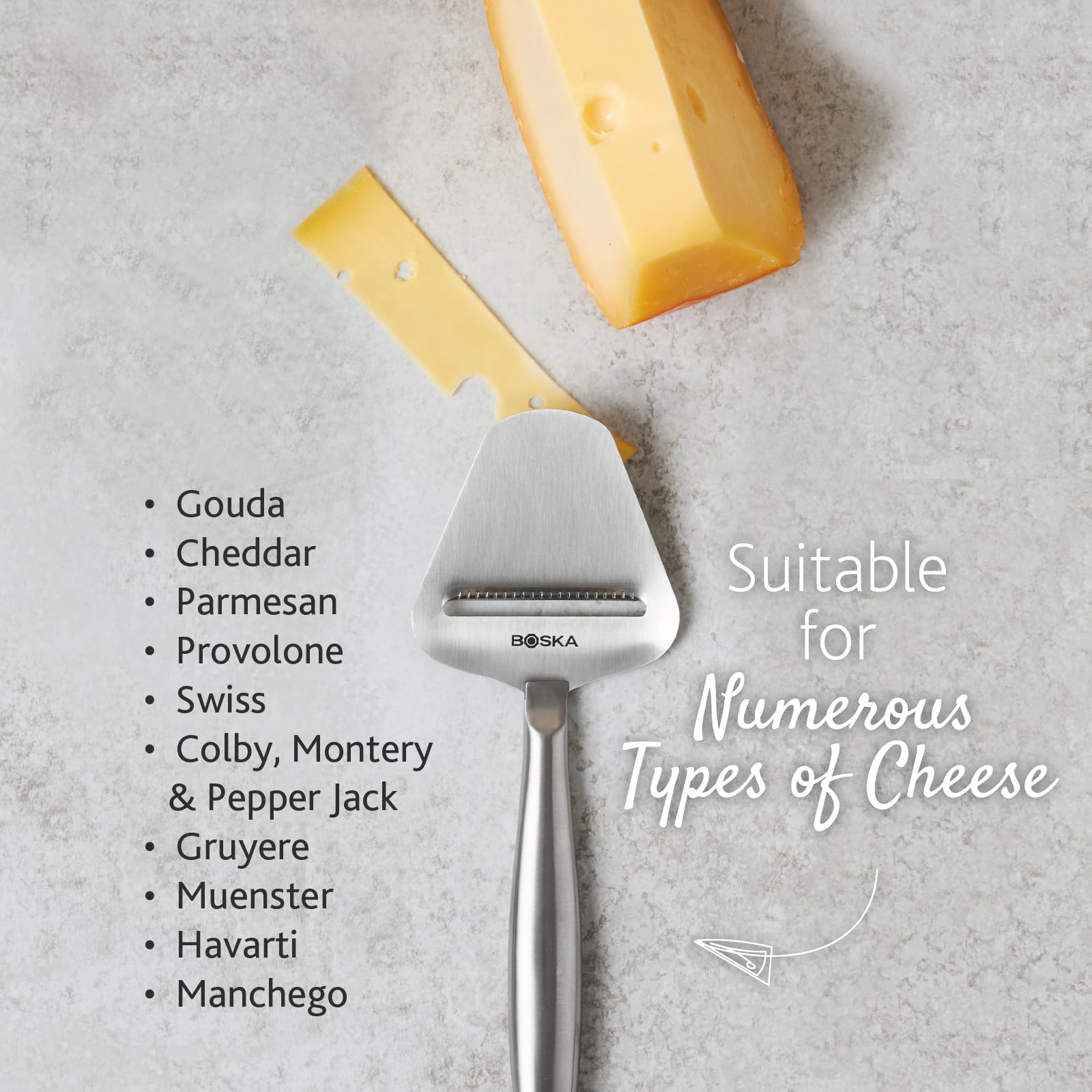 Boska Copenhagen cheese slicer multi-use for cheese, citrus, and veggies.