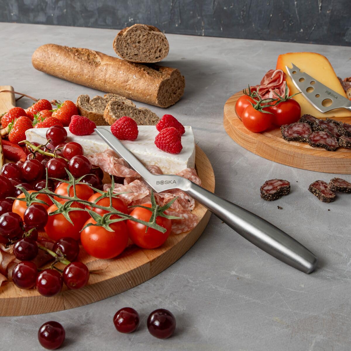 BOSKA dishwasher-safe knives simplify cleanup after cheese serving.
