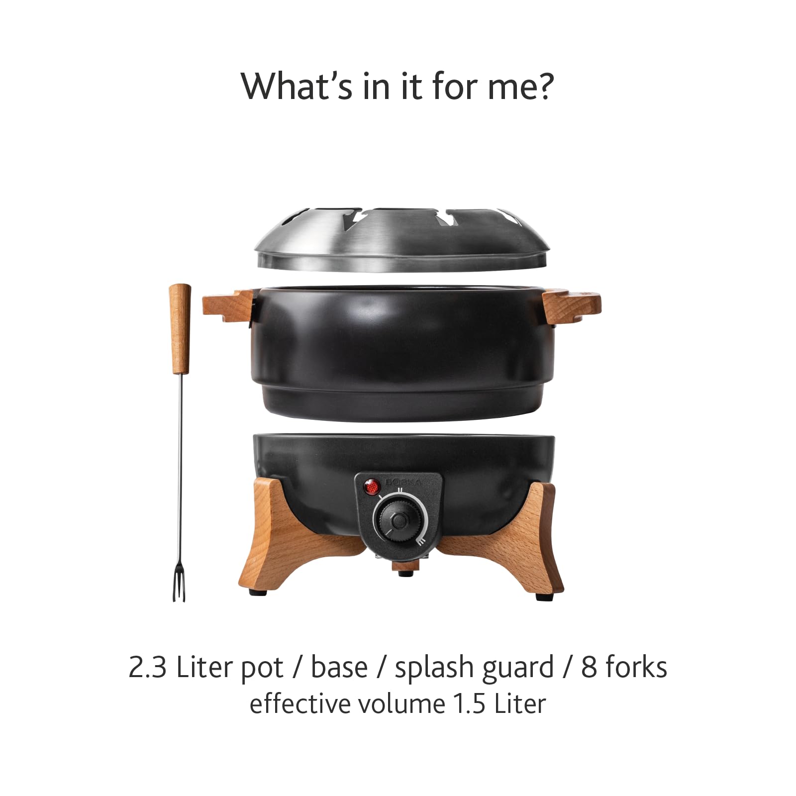 Boska cheese fondue in a 2.3 L pot for dipping breads and fruits.