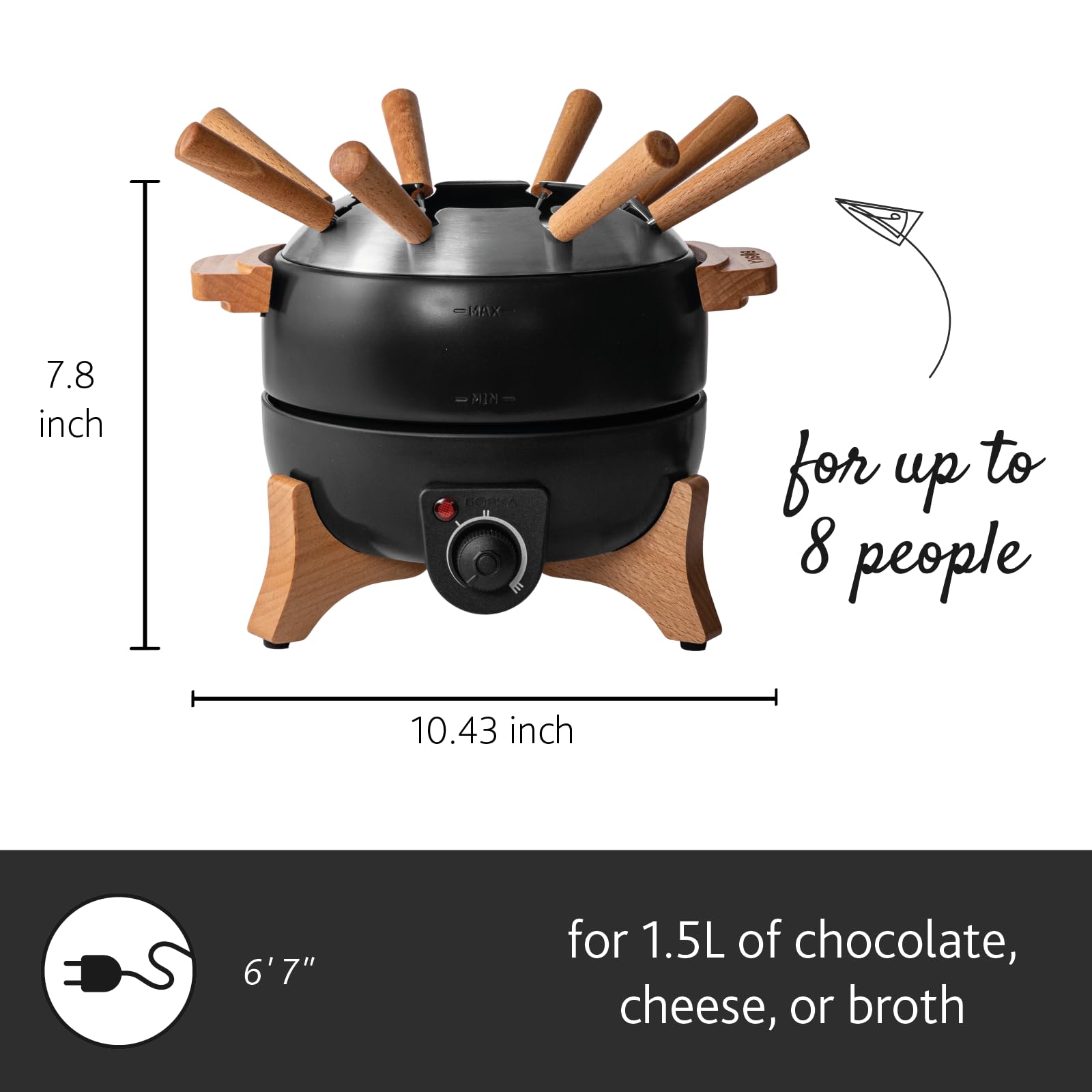 Boska 2.3 L fondue with temperature control ensures consistent heat for fondue types.