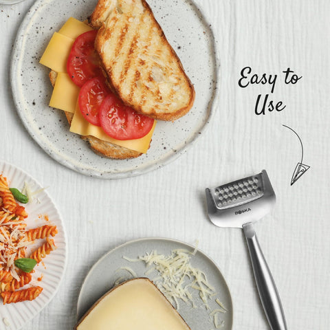 BOSKA grater close-up showing sharp blades for hard cheese texture.