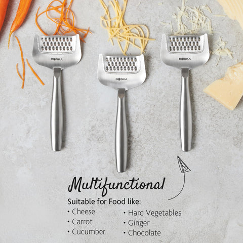 BOSKA grater highlights hollow handle for a lightweight grip.