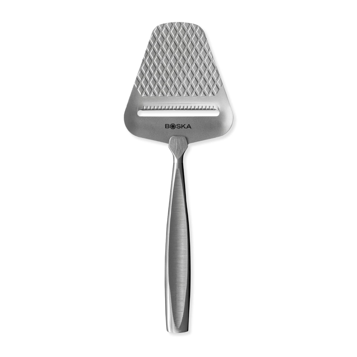 Boska Monaco+ cheese slicer with blade pattern reduces sticking for clean, even slices.