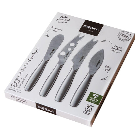 Close-up of sleek silver Boska knives.