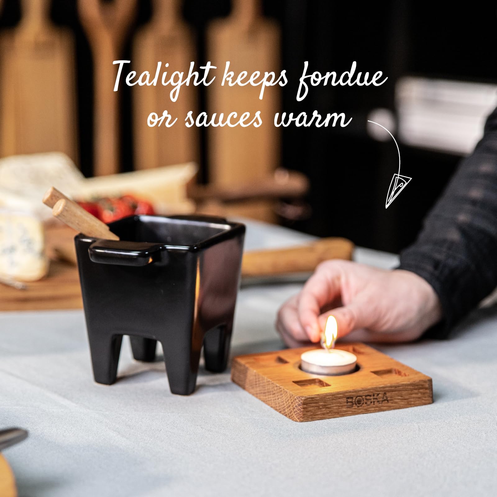 Boska Tealight Tapas Fondue Set includes forks and recipe for inspiration