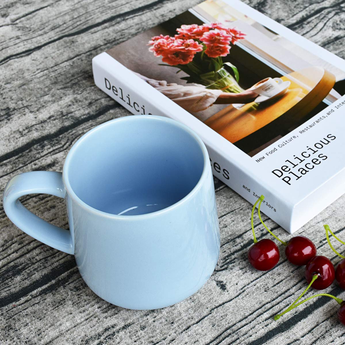Bosmarlin blue mug with question-mark handle for a secure, comfortable grip