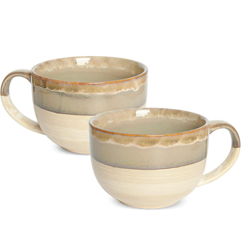 Bosmarlin ceramic jumbo coffee mug set of 2 in brown grey, 23 oz capacity for bold beverages.