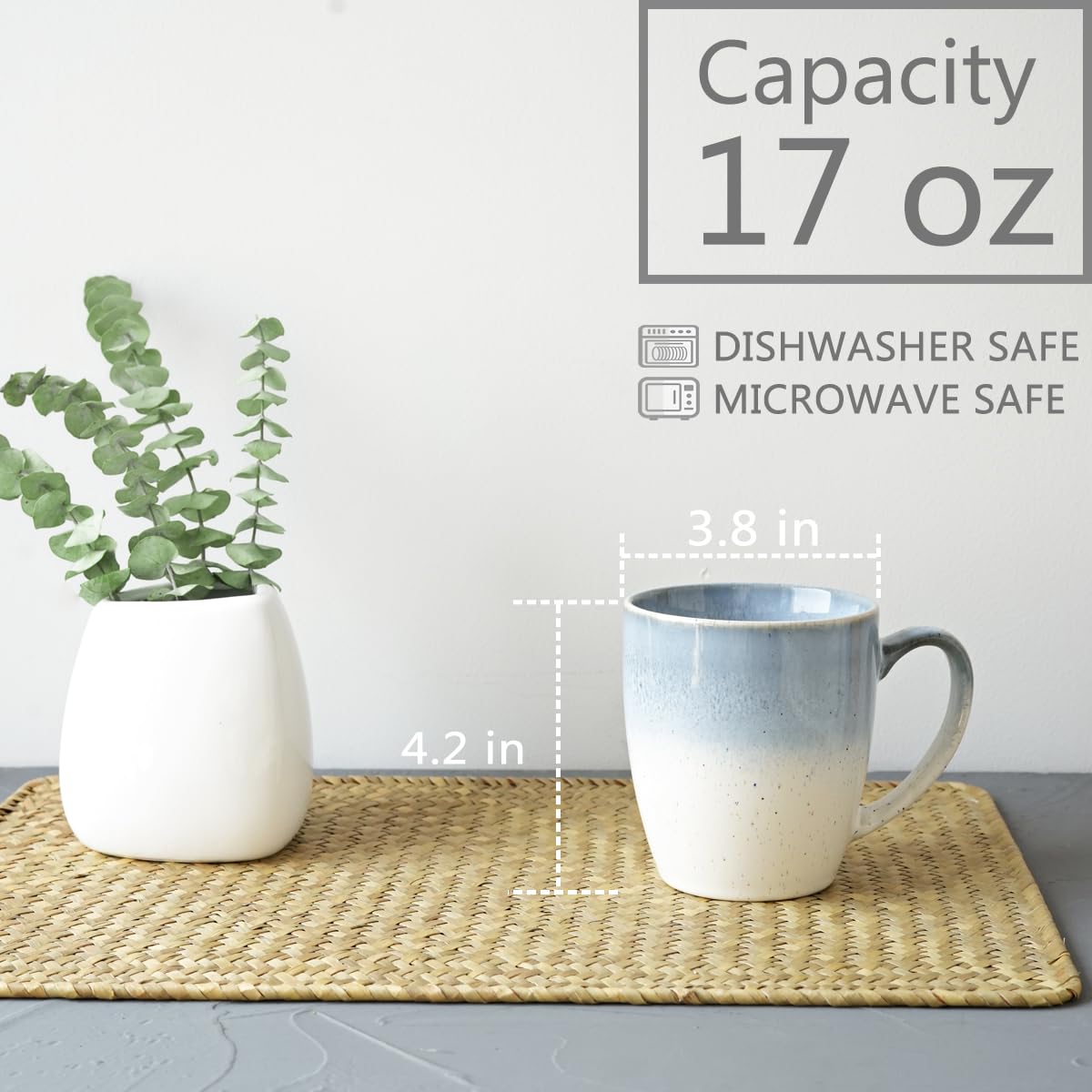 Bosmarlin ceramic mug four-pack blue handle highlights comfortable grip during hot beverages