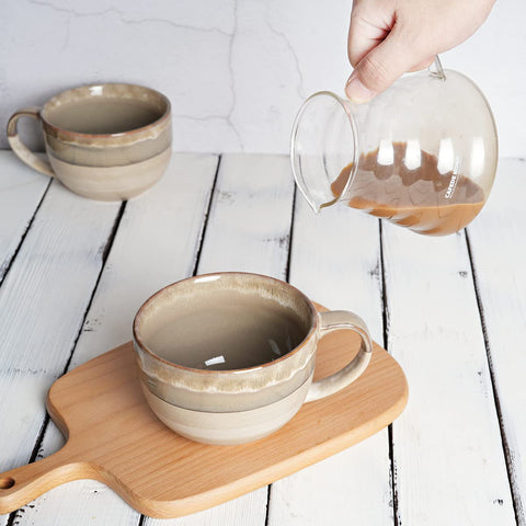 Classic brown grey glaze complements any table setting for Bosmarlin mugs.