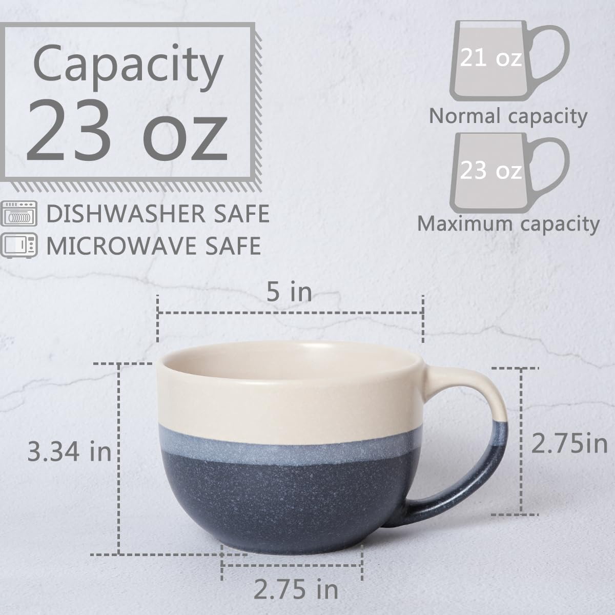 Bosmarlin jumbo mug with ergonomic handle, easy to lift during busy mornings.