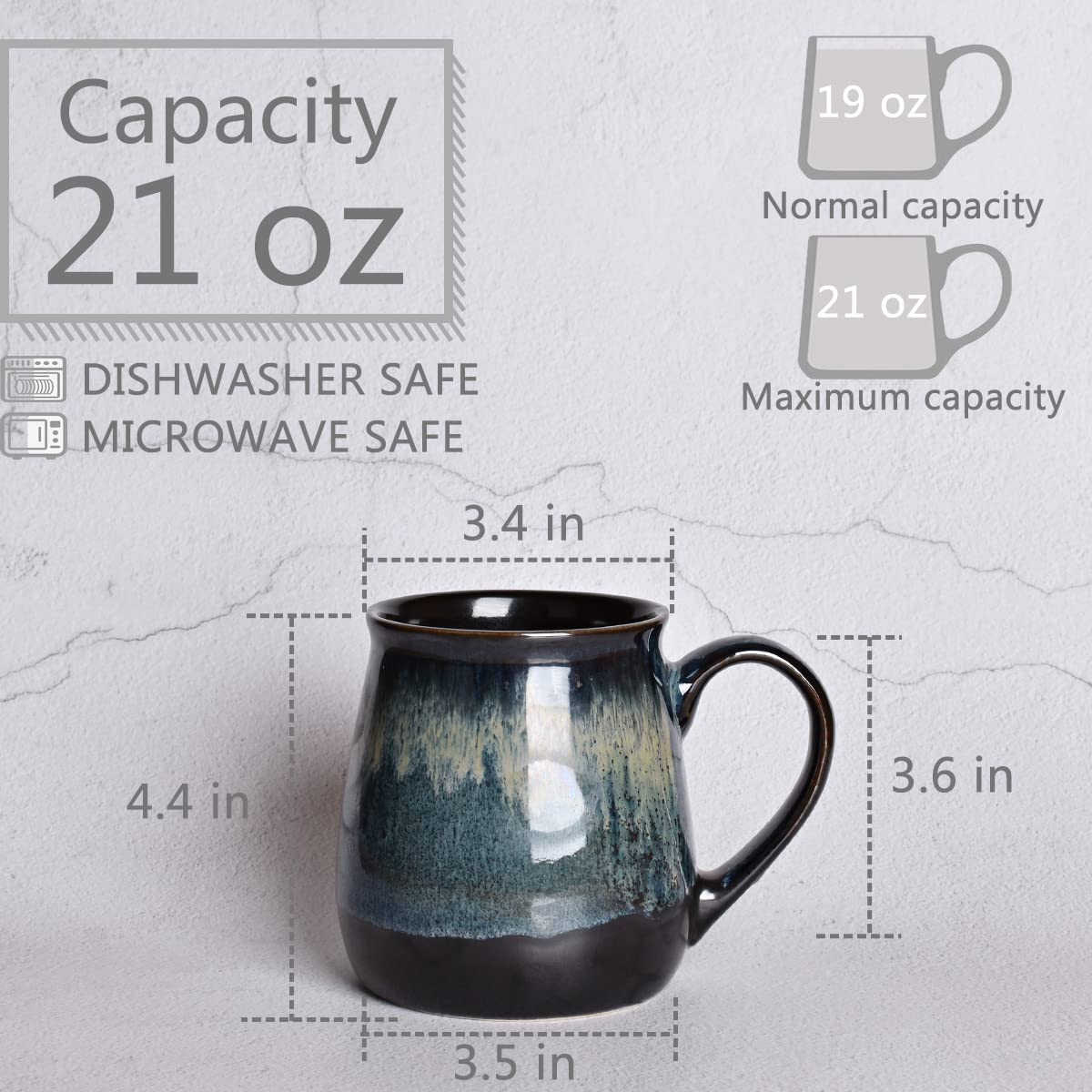 Bosmarlin mug side view in deep blue, sturdy handle for easy gripping.