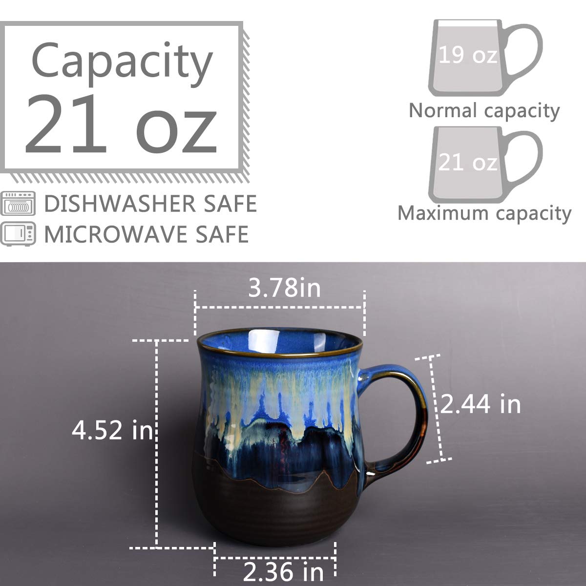Bosmarlin mug blue handle close-up, ergonomic grip for comfortable sipping.