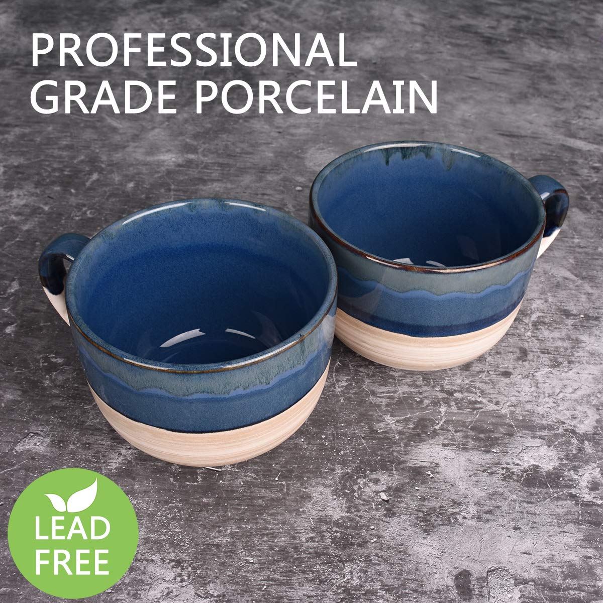 Bosmarlin Prussian Blue 16oz mug handle close-up for grip.