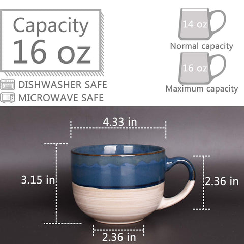 Bosmarlin Prussian Blue 16oz mug side view showcasing size.