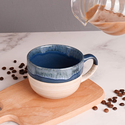Bosmarlin Prussian Blue ceramic mug stack for storage.