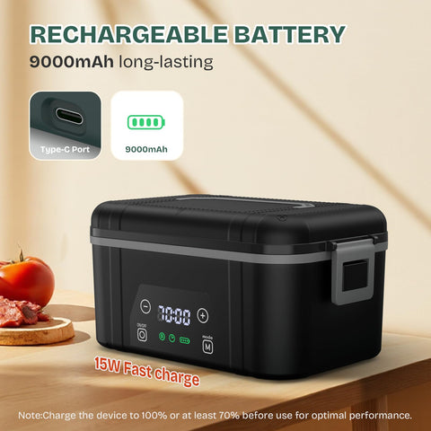 Bospewtse cordless heated lunch box lid open for easy filling and serving.