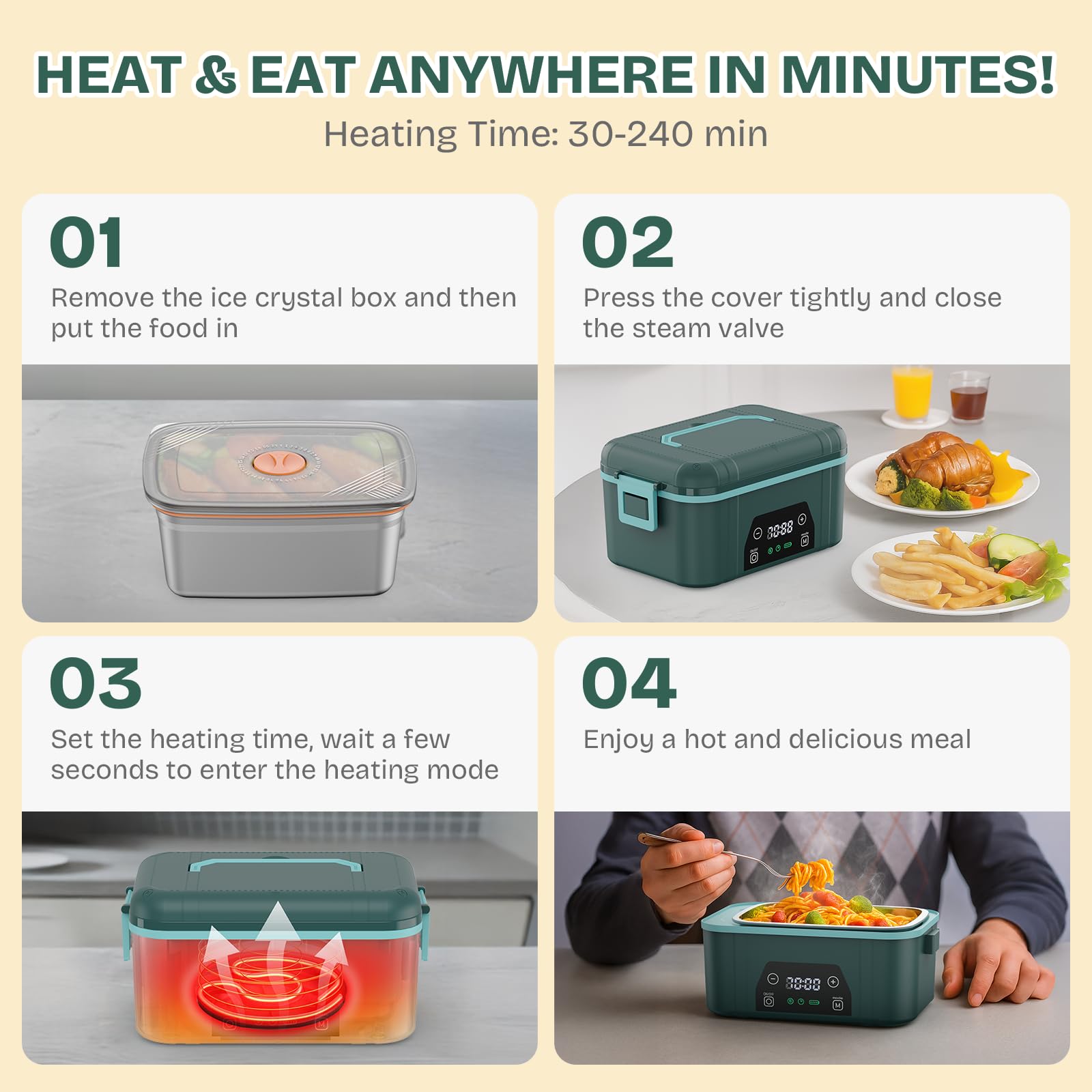 BOSPEWTSE lunch-box-44oz-capacity interior allows multiple portions for desk lunches.