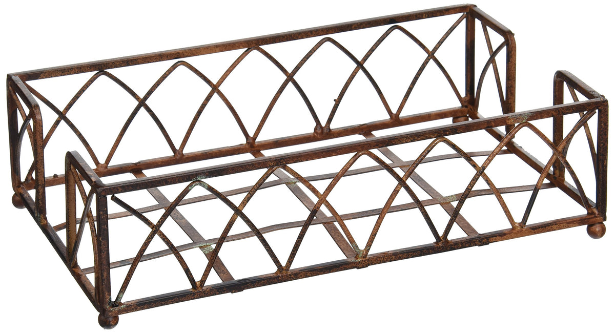 Boston International Arch Design napkin caddy with aged chestnut finish keeps napkins organized and accessible on countertops