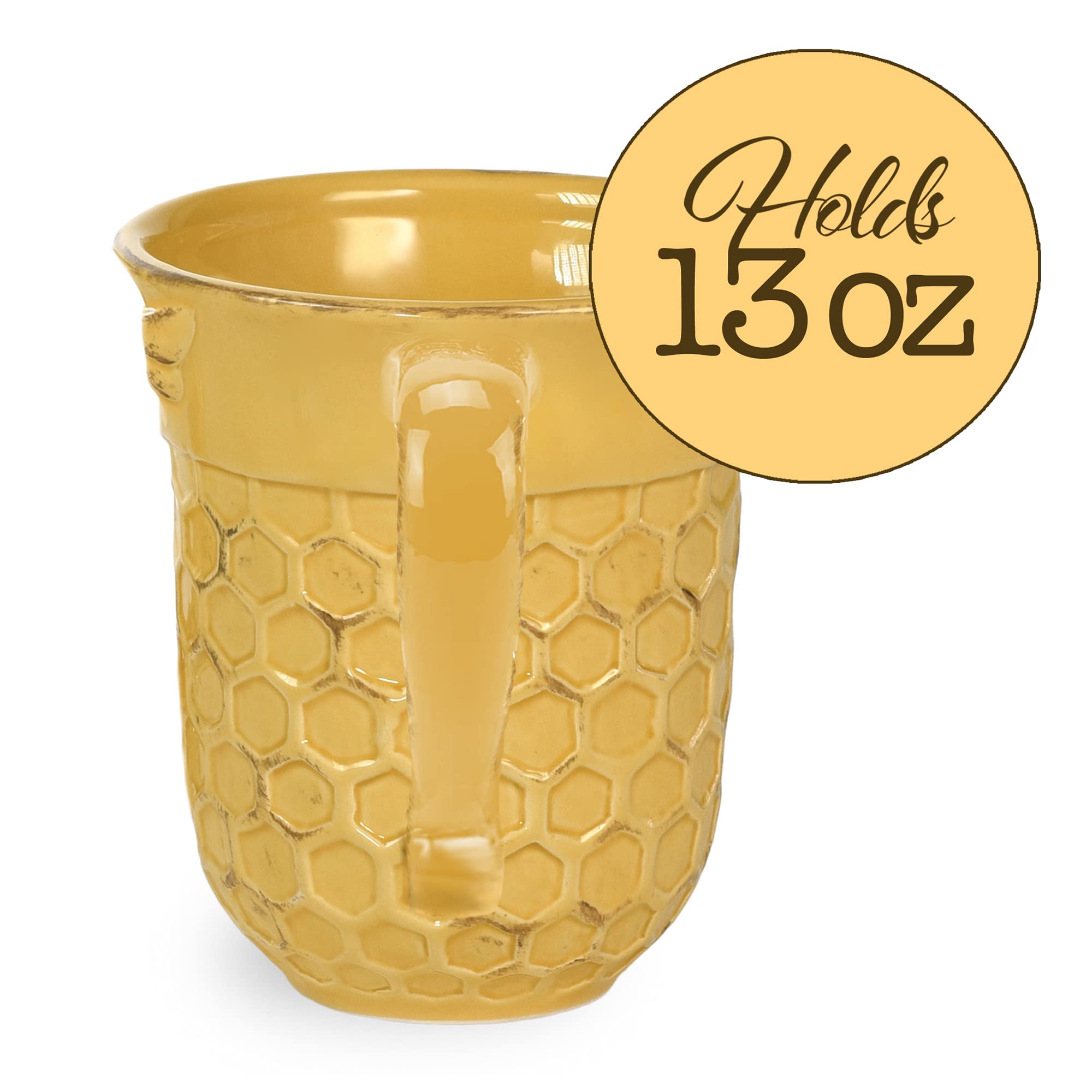 Boston International bee motif mug for hot or cold beverages.