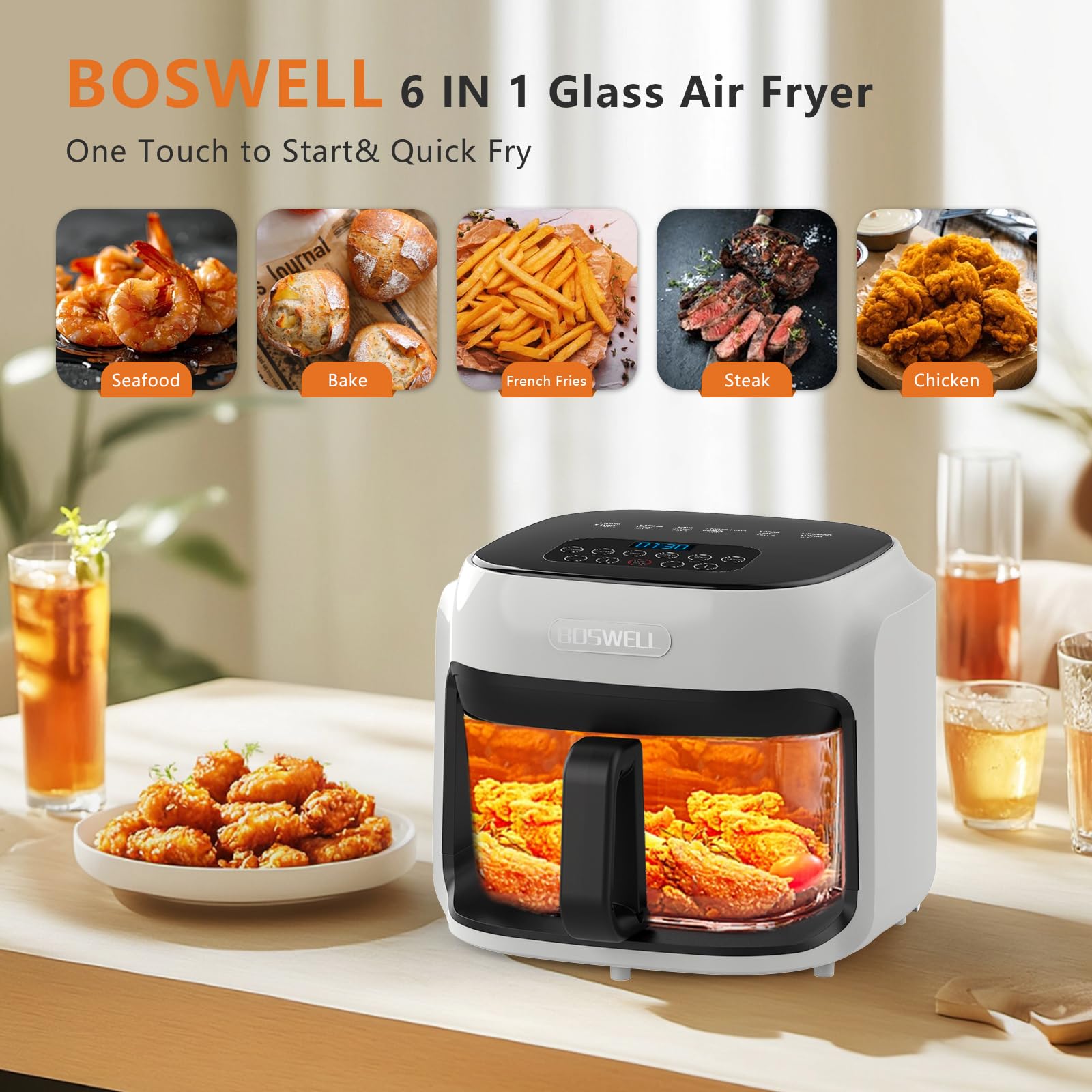 BOSWELL 360° air circulation delivers even browning across meals.