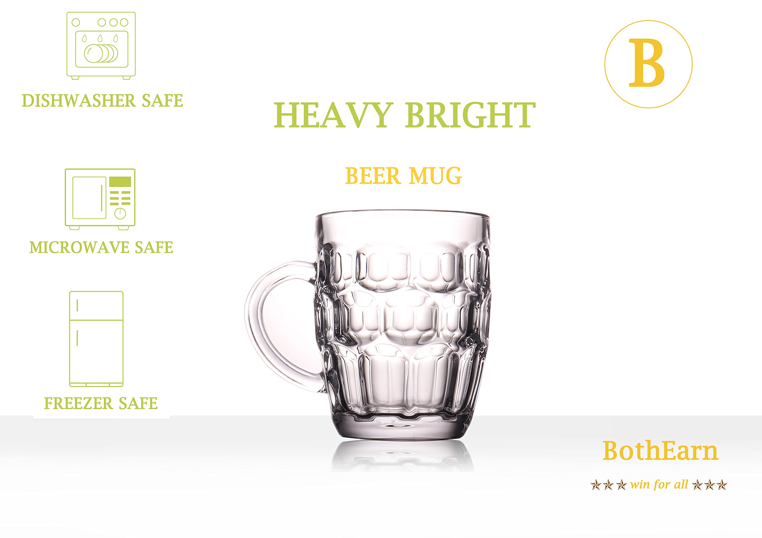 BothEarn crystal-clear beer mug showcases color and clarity of your beverage.
