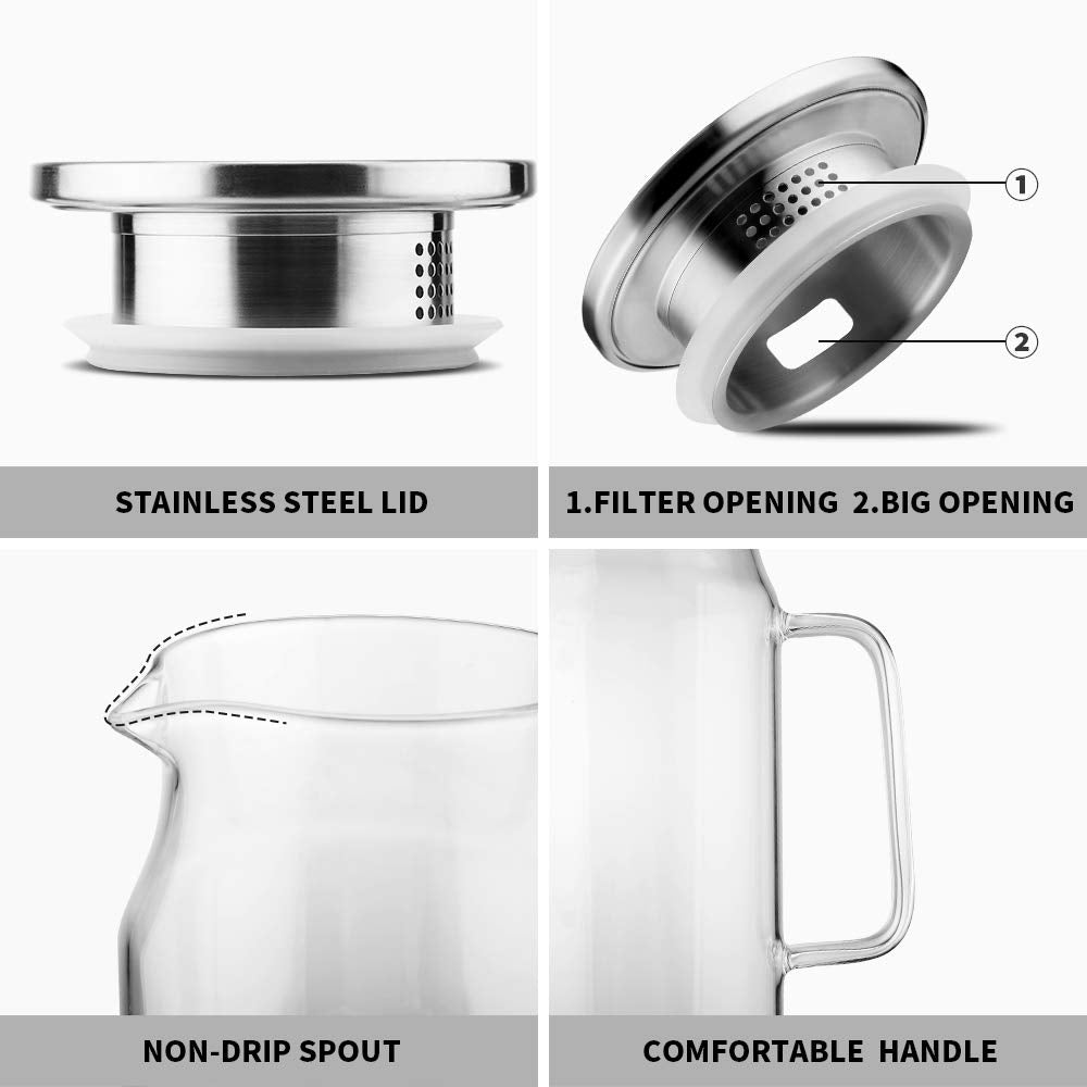 BOTTLE BOTTLE pitcher lid closeup highlighting stainless steel seal for spill-free pouring.