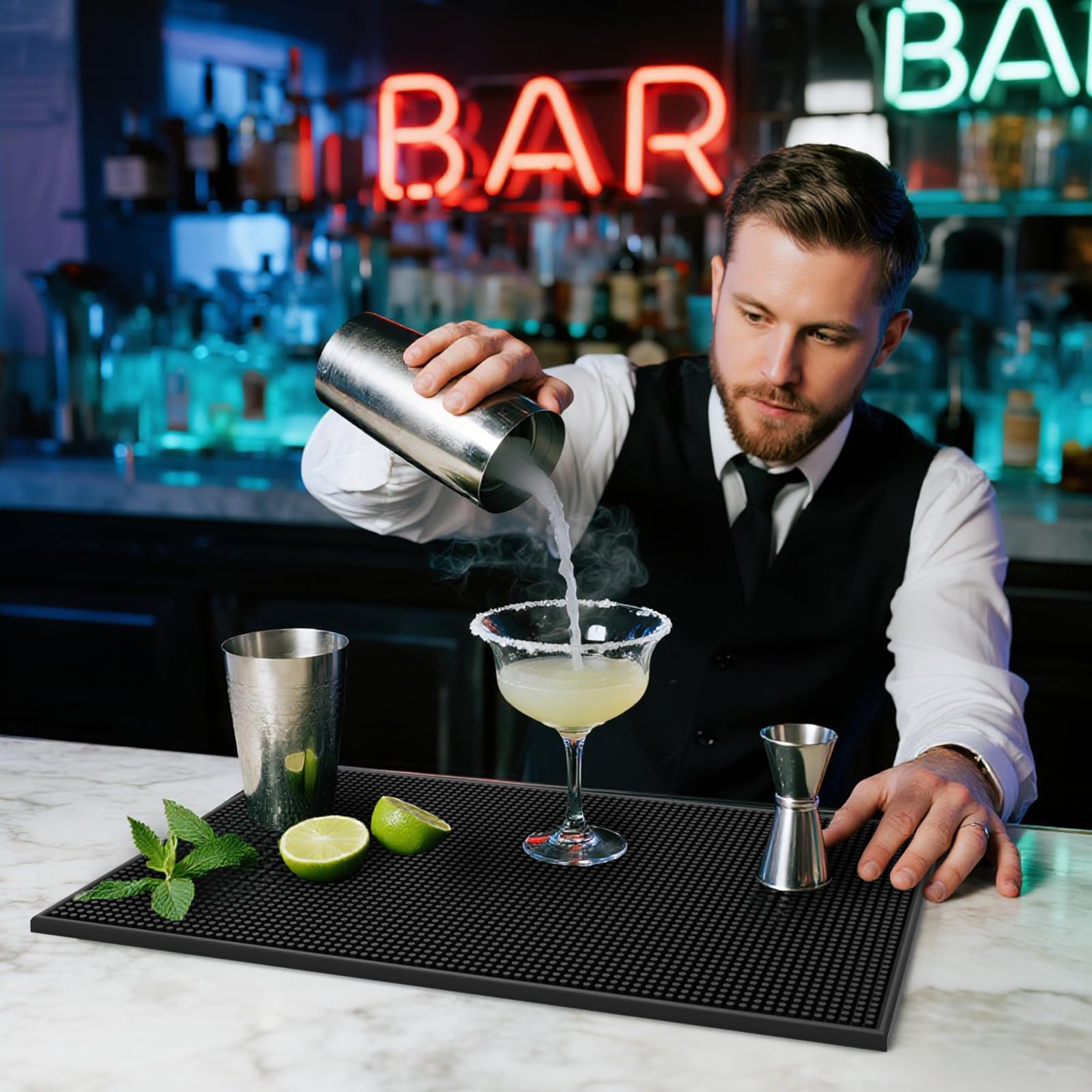 Botyboty bar mat with non-slip design to prevent spills during service.