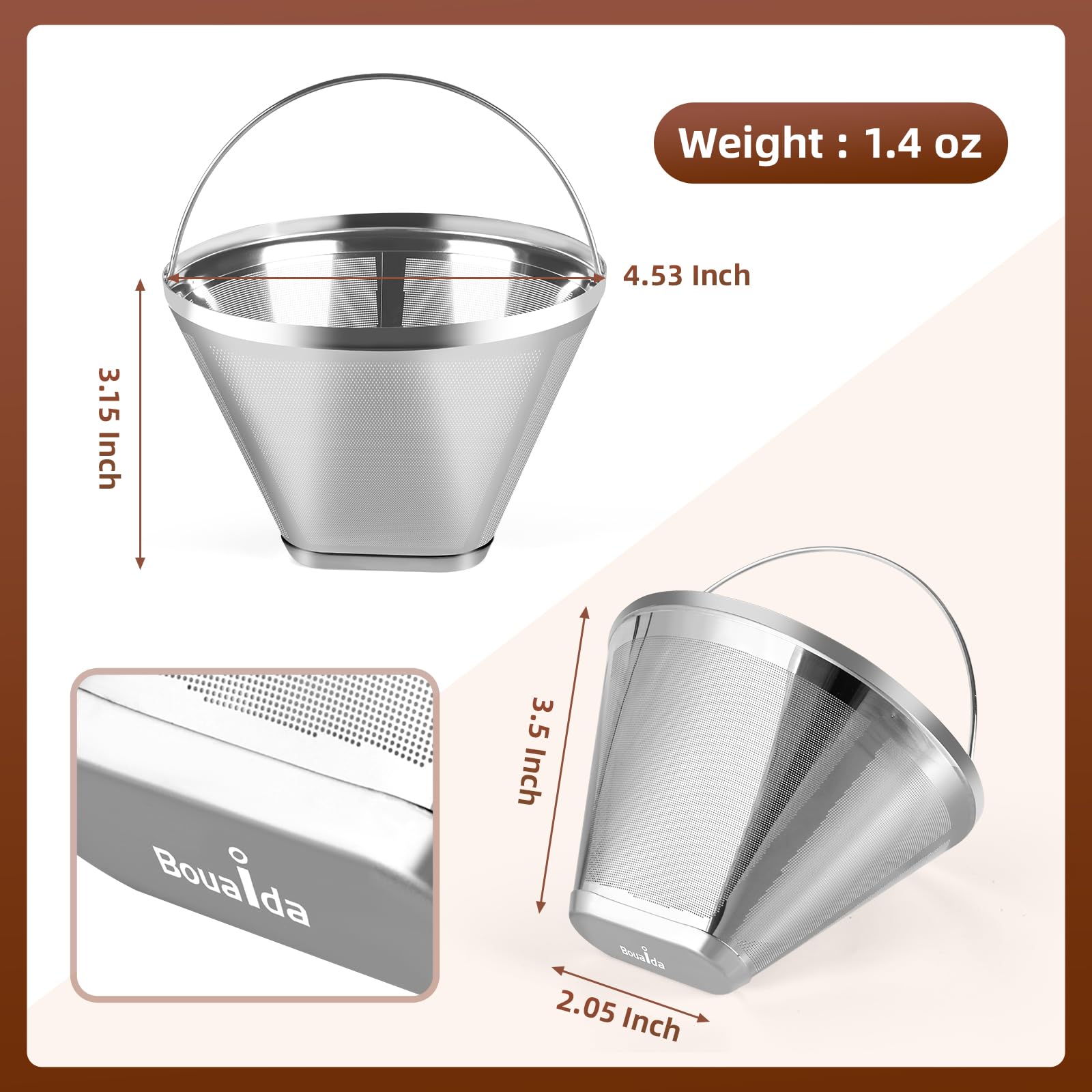 Bouaida cone filter dimensions for precise fit in 4-cone design.
