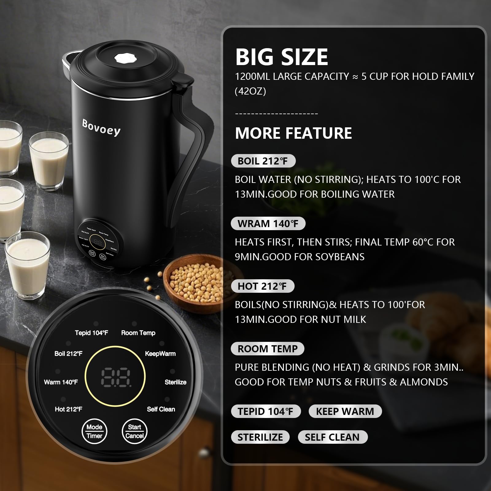 Bovoey Nut Milk Maker 12-blade stainless steel system delivering smooth blends.