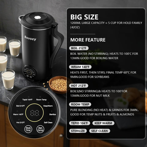 Bovoey Nut Milk Maker 12-blade stainless steel system delivering smooth blends.