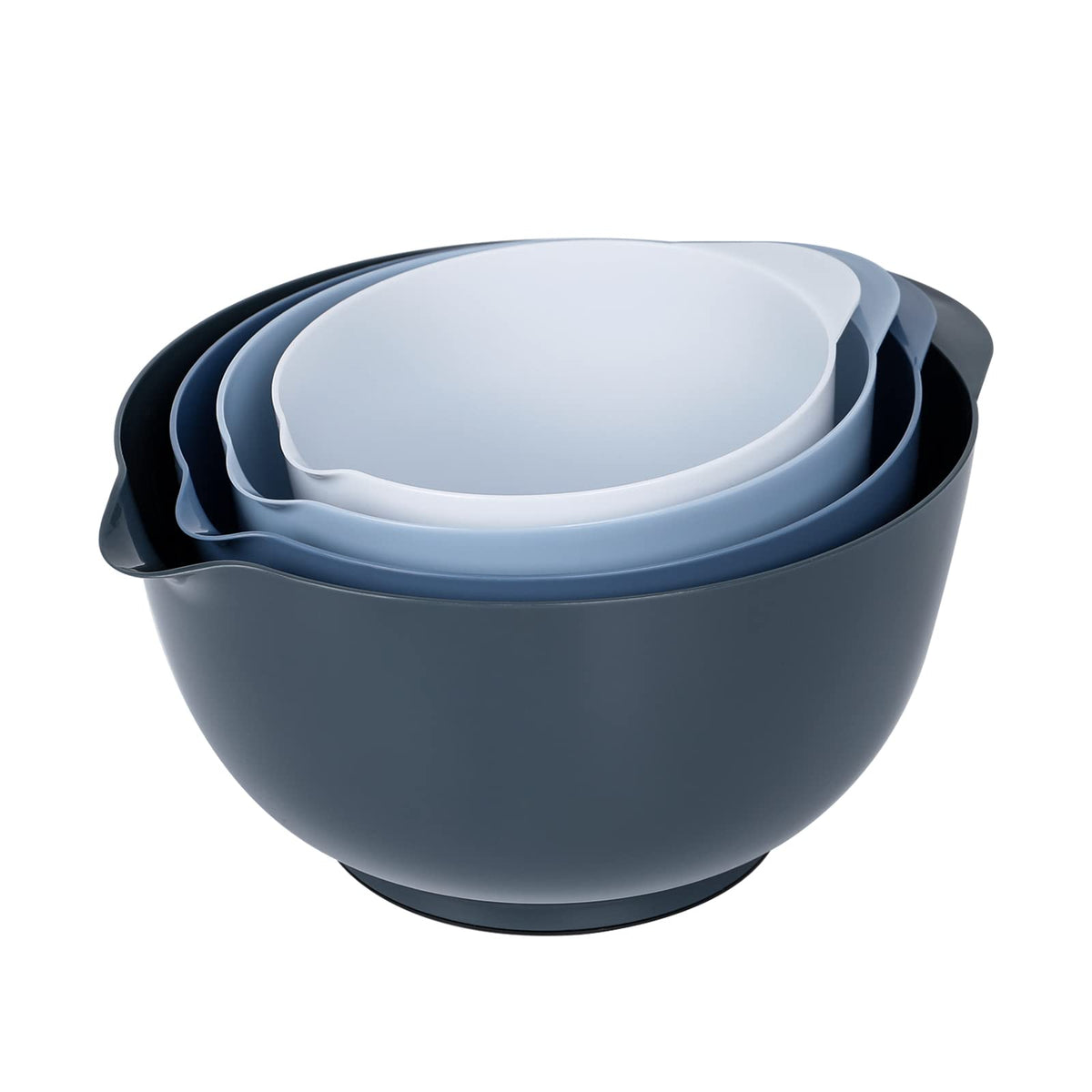 BoxedHome nesting bowls with pour spout for easy controlled pouring.