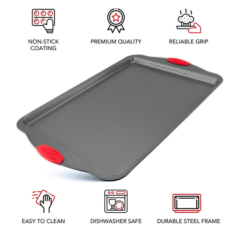 Boxiki Kitchen pan with red silicone handles for easy grip