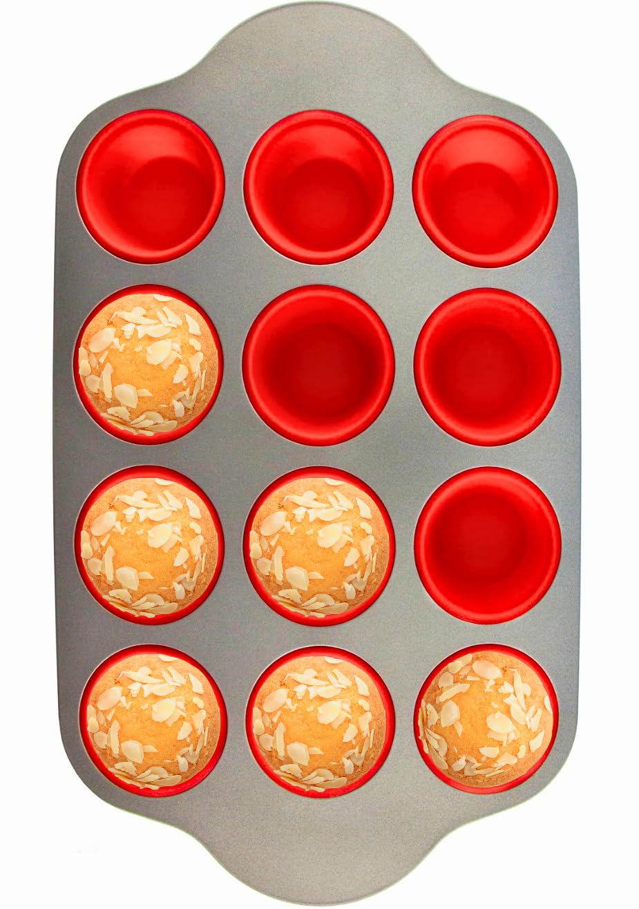 Boxiki Kitchen non-stick silicone muffin pan cups for easy release and cleanup