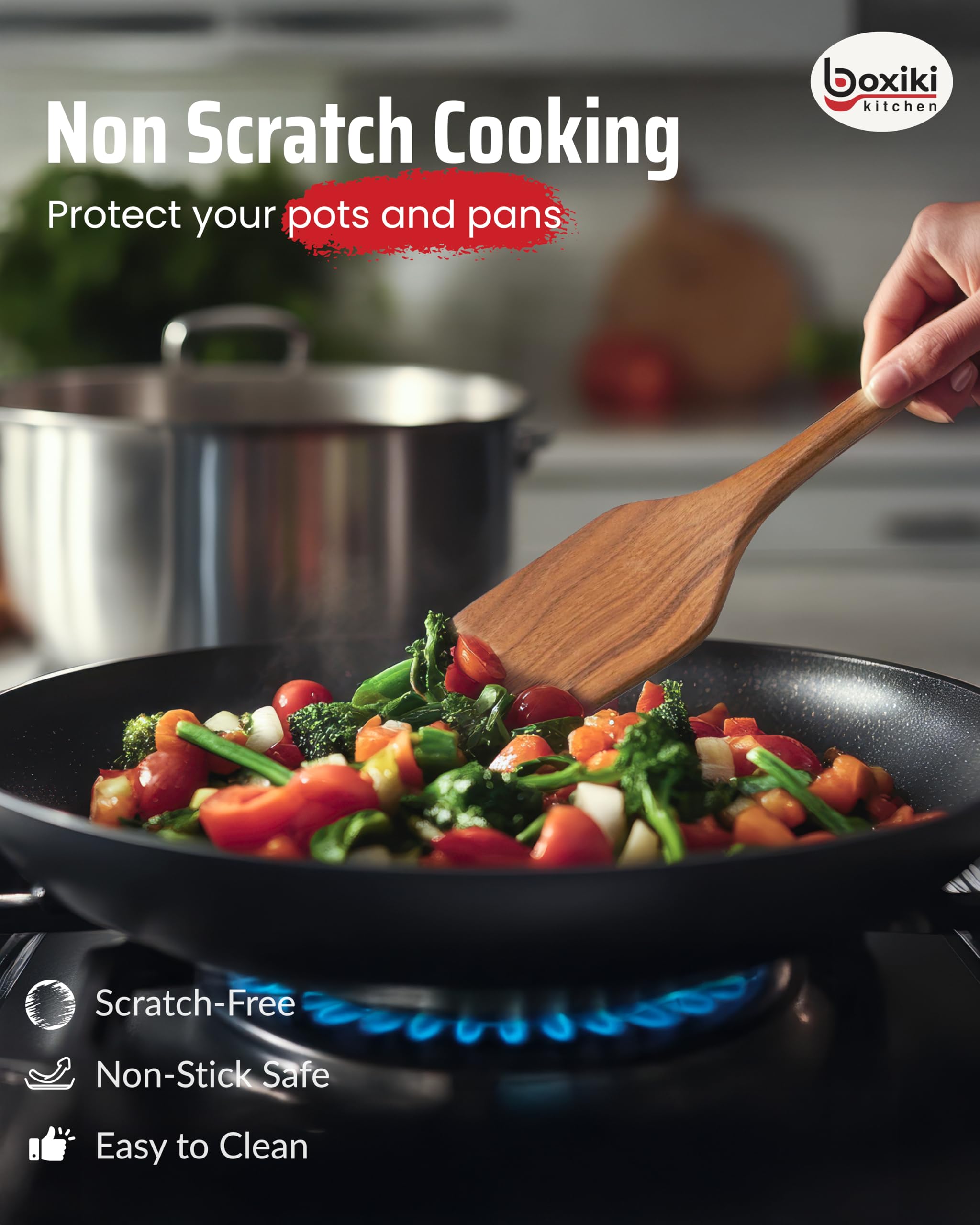 Boxiki Kitchen solid spoon in walnut wood ideal for stirring sauces without scratching pans