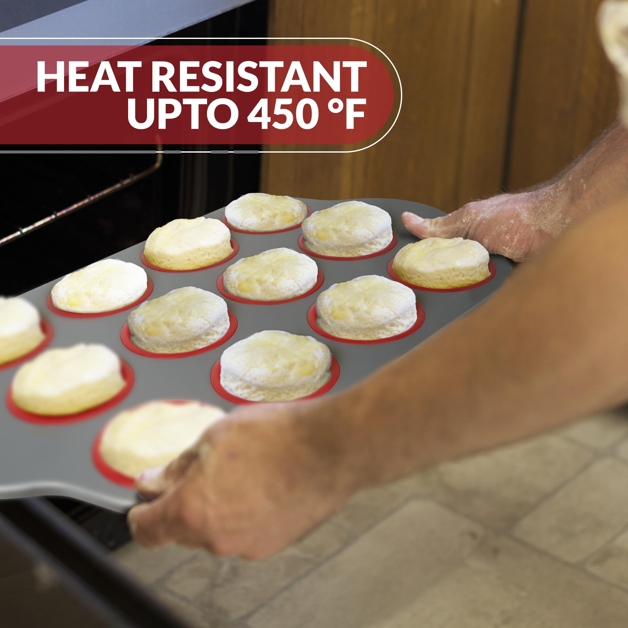 Boxiki Kitchen muffin pan with steel frame resists warping for durable baking