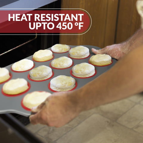 Boxiki Kitchen muffin pan with steel frame resists warping for durable baking