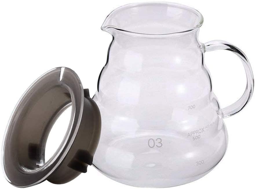Boxtree 800ml clear glass coffee server on a kitchen desk for easy monitoring of brew level