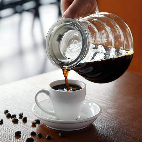 Boxtree 800ml clear glass coffee server close-up on glass clarity and pour edge