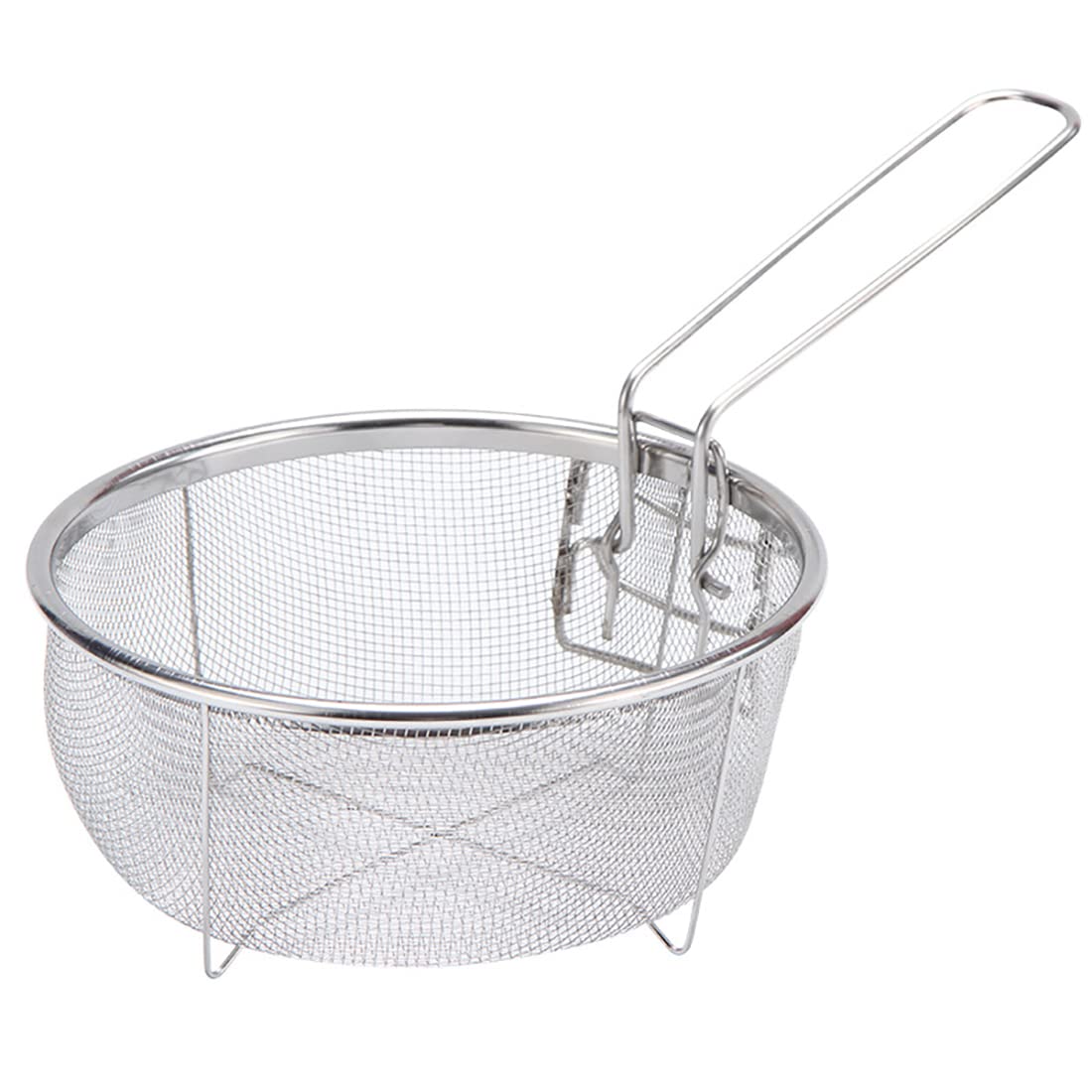 Boxweer stainless steel deep fry basket, 9-inch diameter, ideal for home frying.