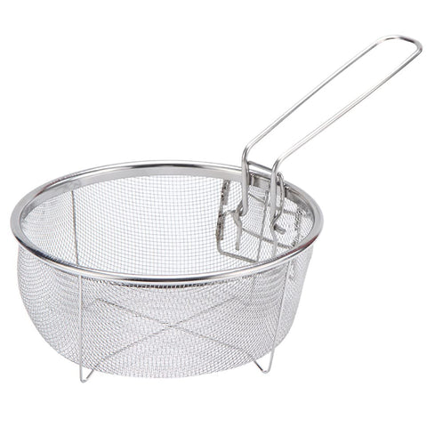 Boxweer stainless steel deep fry basket, 9-inch diameter, ideal for home frying.