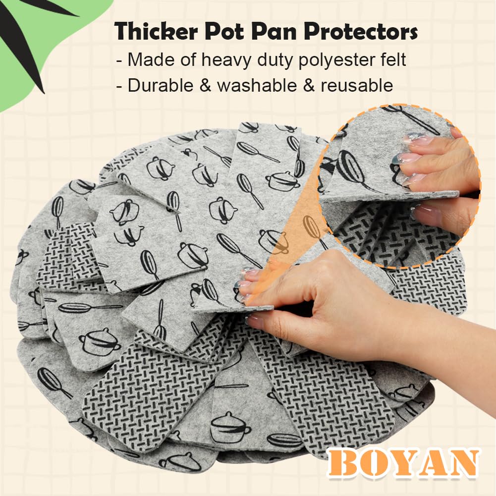 BOYAN stackable protectors save space by organizing between pots and pans
