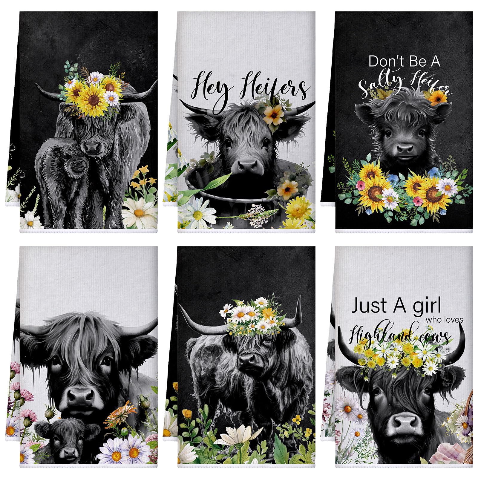 Boyiee Highland Cow towel bluebird design for daily dish drying