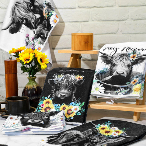 Boyiee Highland Cow towel hummingbird design ideal for glassware drying