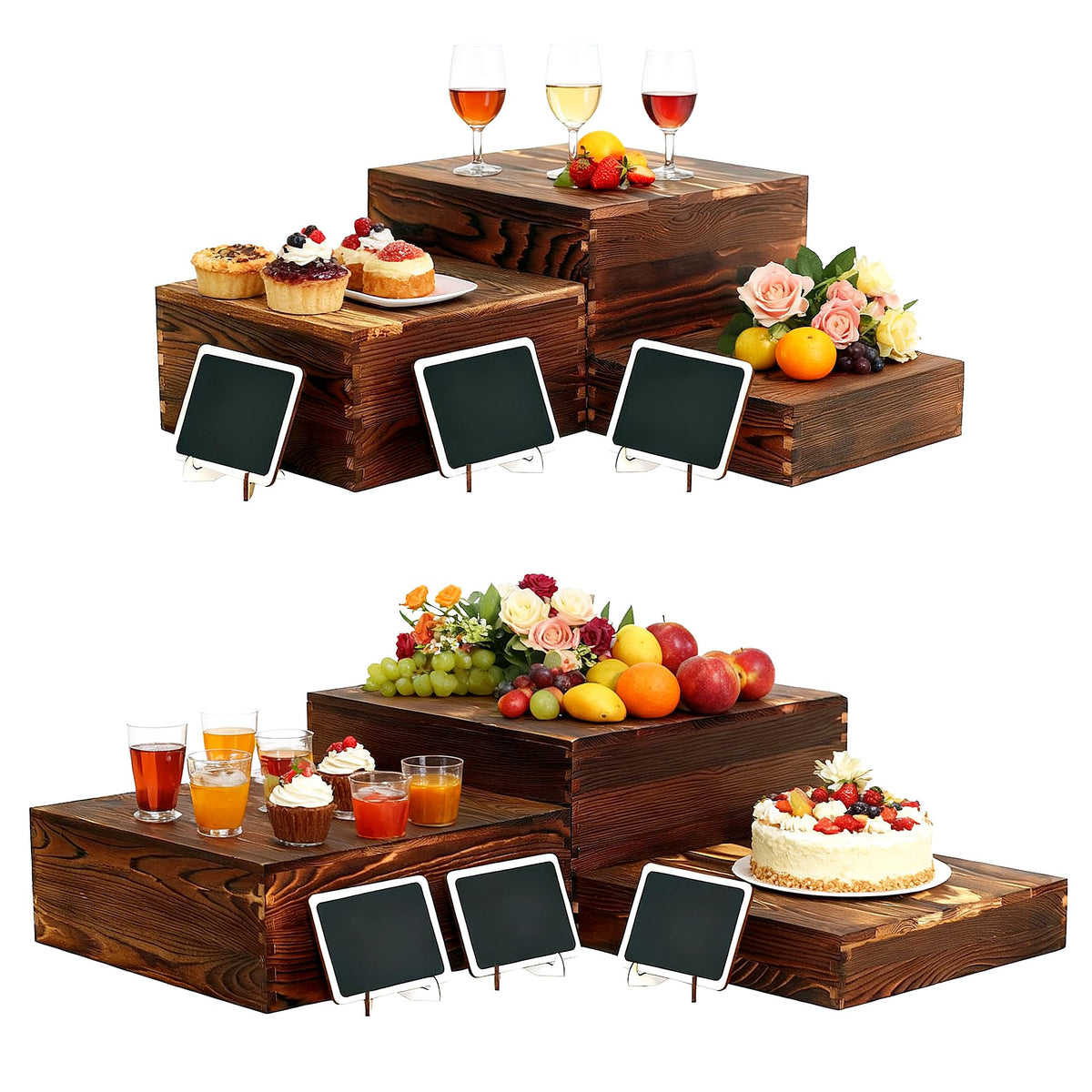 BOY MCOWBOY buffet risers 12x12 elevate desserts with rustic charm.