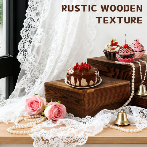 BOY MCOWBOY buffet risers 9x9 showcase cupcakes with vintage warmth.