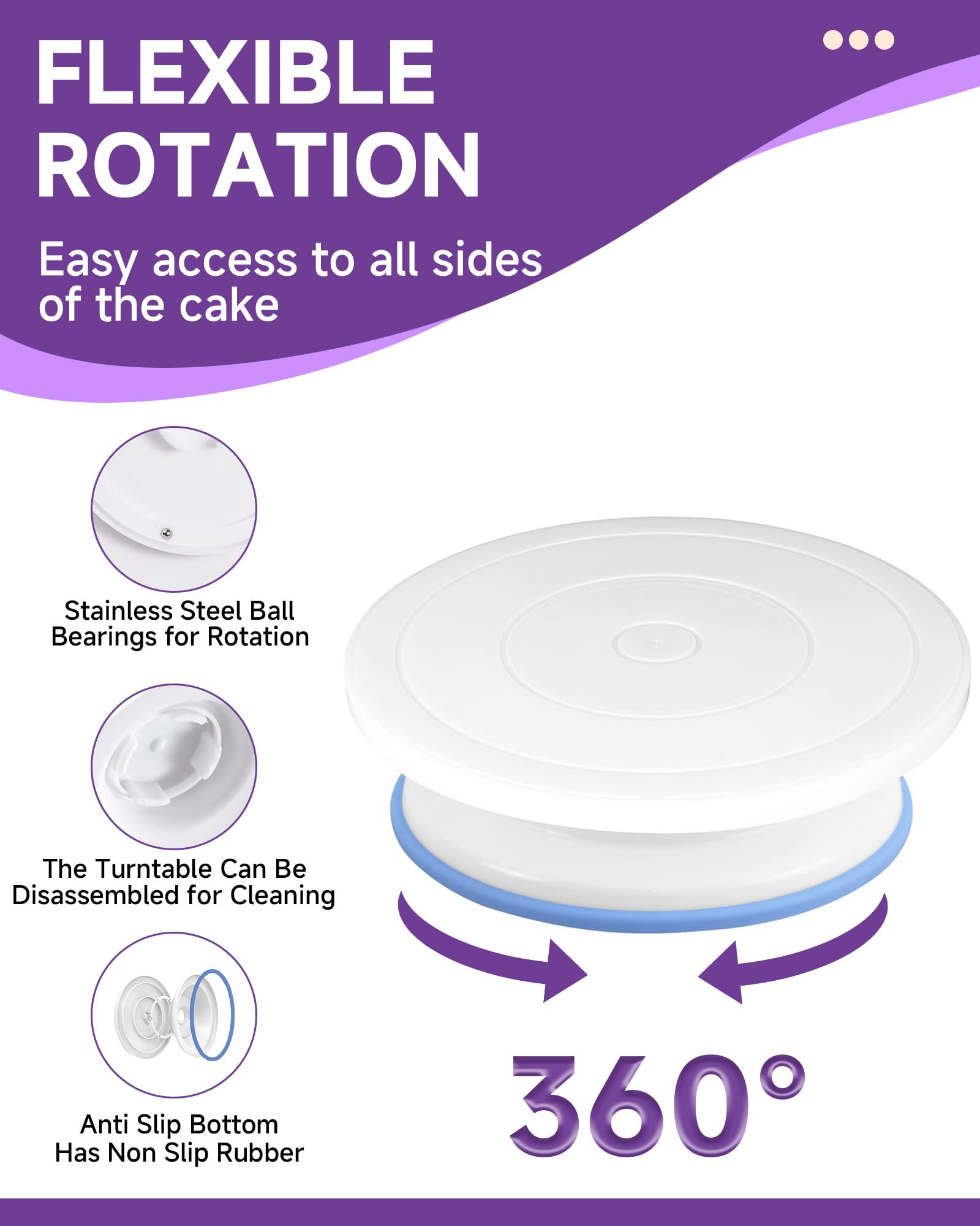 Boyun 11-inch cake turntable with smooth 360° rotation for even icing