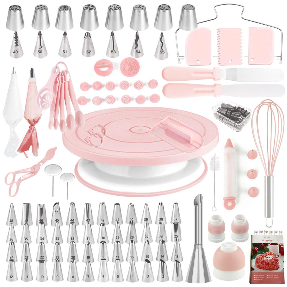 Boyun cake decorating kit pattern chart showing tip outcomes for easy decorating.