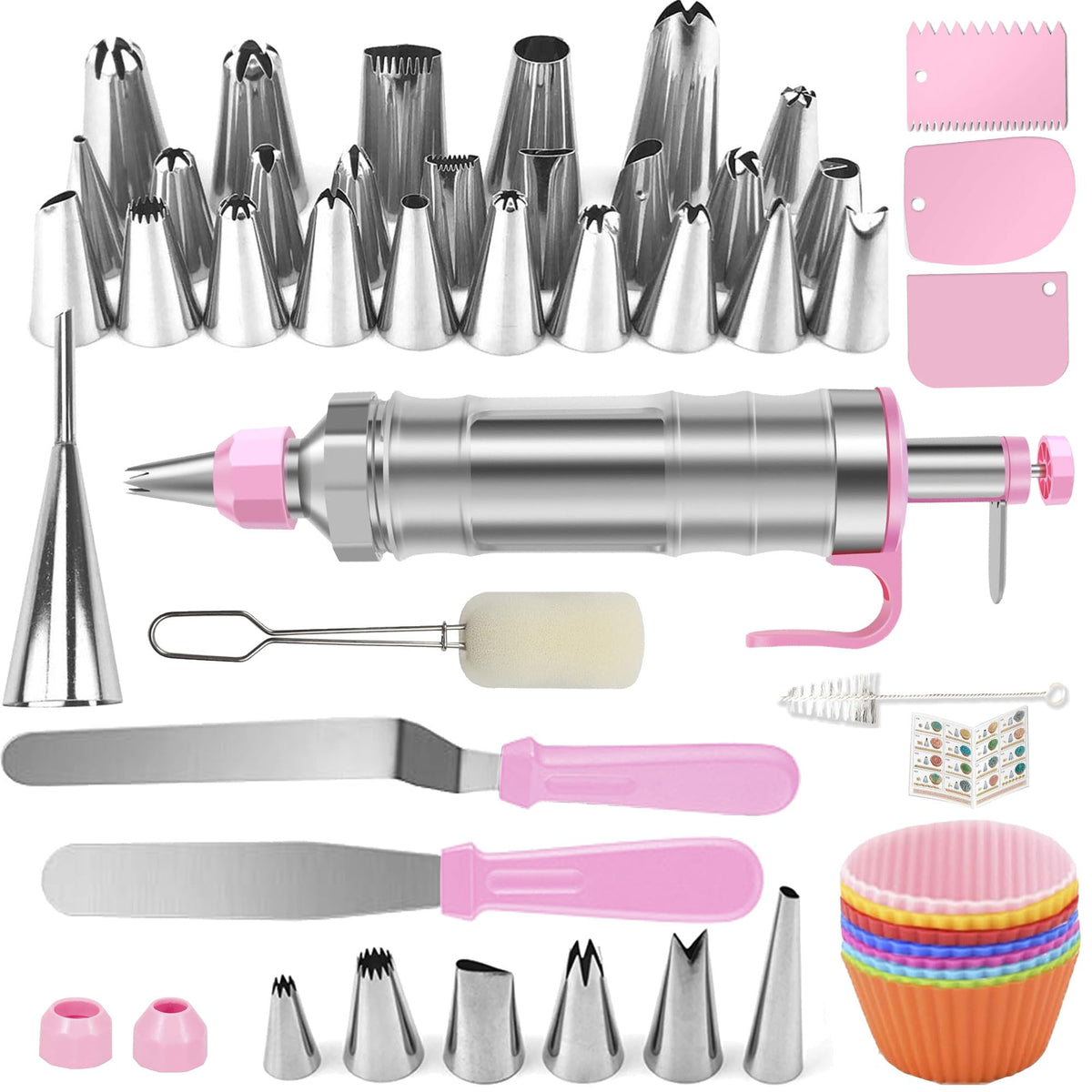 Boyun dessert decorating syringe set with 30 nozzles enables detailed cake patterns.